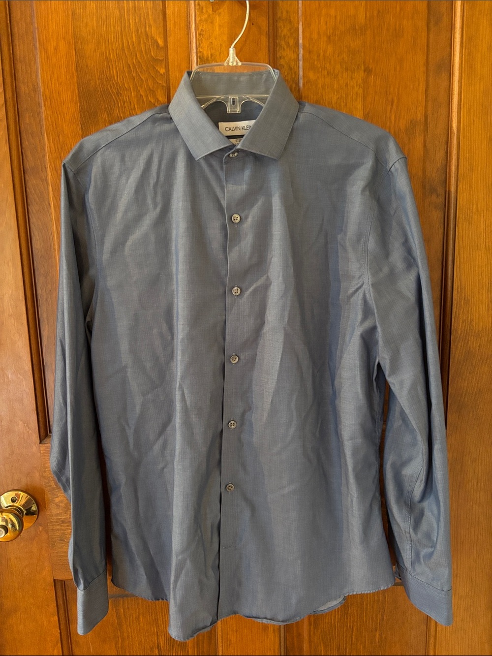 Calvin Klein Slate Blue Long-Sleeve Dress Shirt, M, Slim Fit